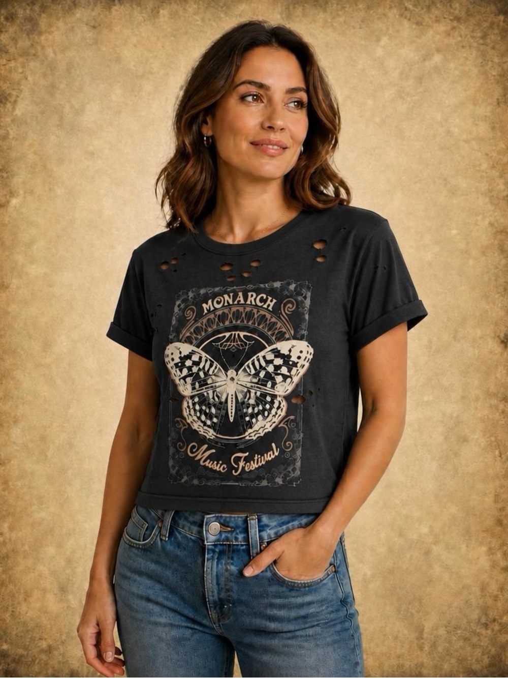 Black Monarch Music Festival Butterfly Graphic Crop Tee - Women